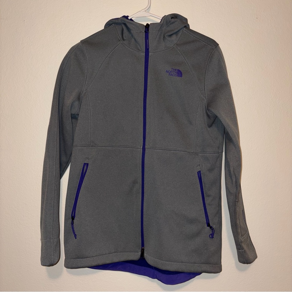 The North Face Gray Fleece Hooded Jacket with Purple Accents Medium Women